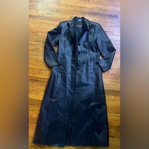 VINTAGE LONG LEATHER TRENCH COAT SZ M